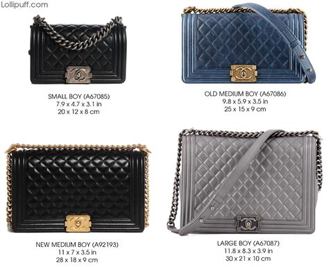 chanel boy details|Chanel boy different sizes.